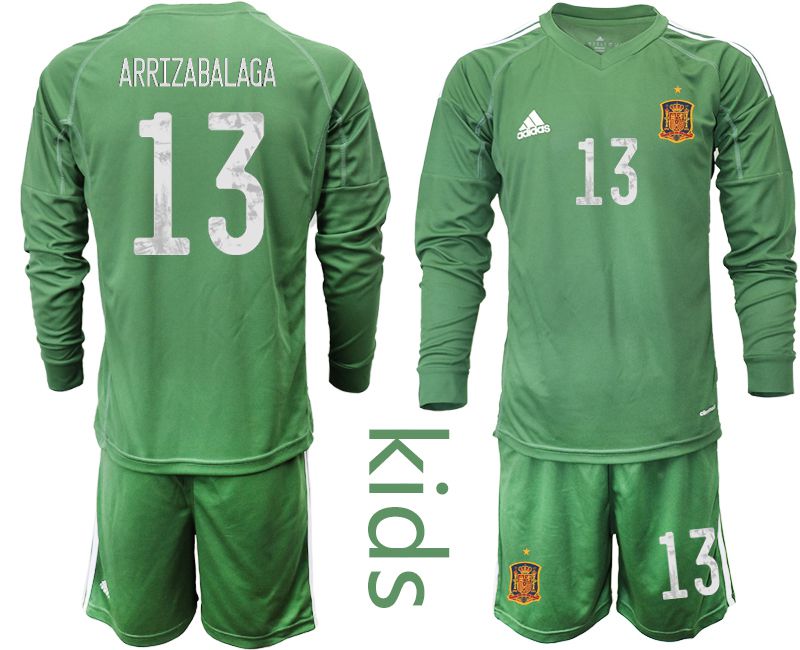 Youth 2021 World Cup National Spain army green long sleeve goalkeeper #13 Soccer Jerseys